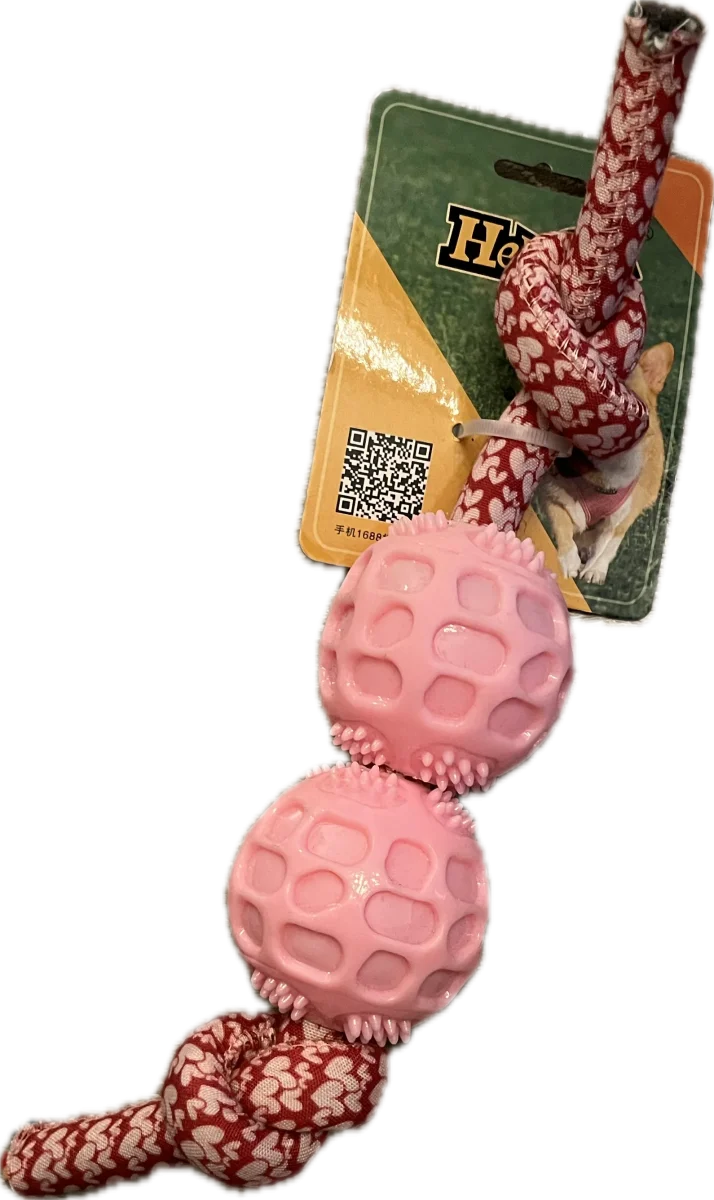 Gioco per Cani con Corda e Palline in Gomma – Rosa