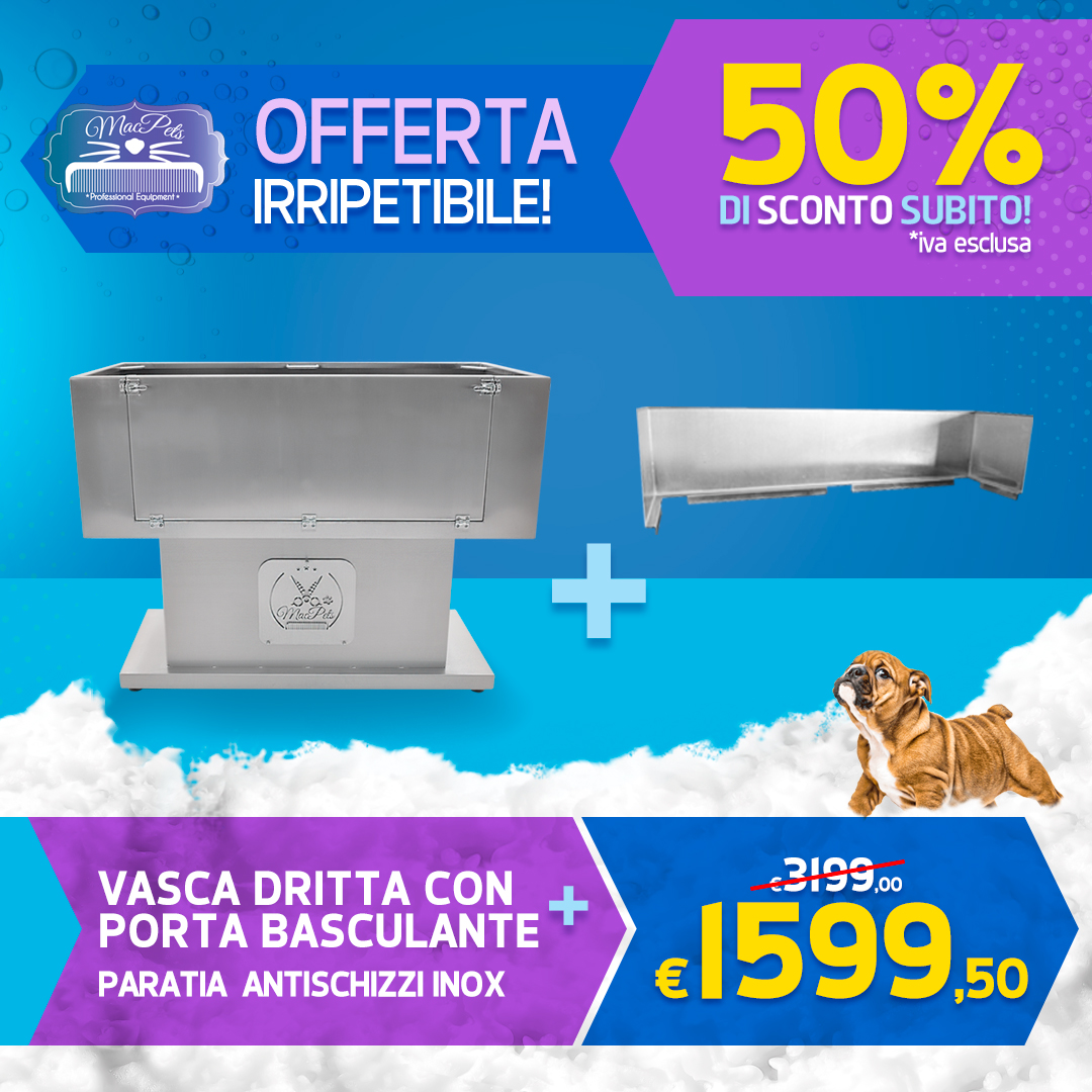 Vasca dritta per toelettatura acciaio inox con porta basculante (PROMO)